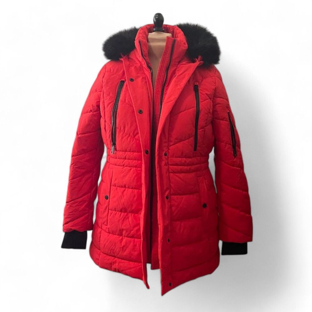 XERSION Women’s Red Faux fur Trim Puffer Coat Jacket XXL NWT